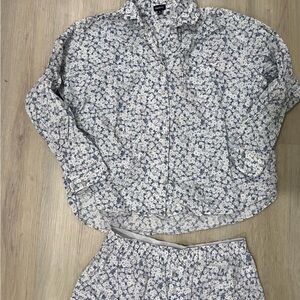 Floral Button-Up Shirt and Shorts Sleep Set